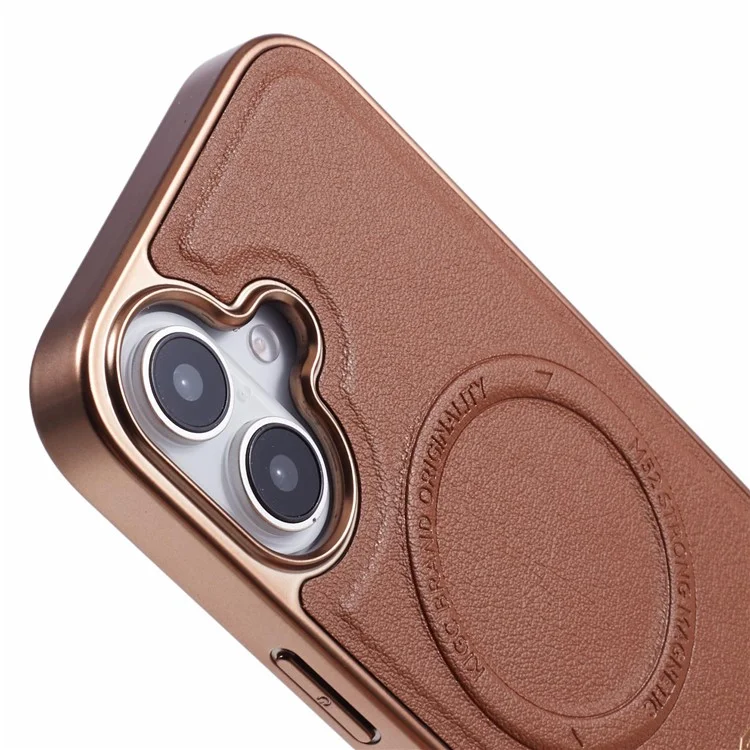 KIGC For iPhone 16 Case Compatible with MagSafe PC+TPU+PU Electroplating Phone Cover - Titanium Gold