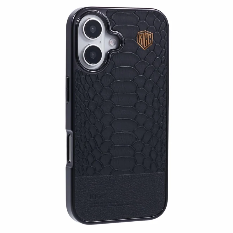 KIGC Pour L'iphone 16 Compatible Avec Magsafe Crocodile Texture pu + pc + Tpu Electroplasing Phone Cover - Noir