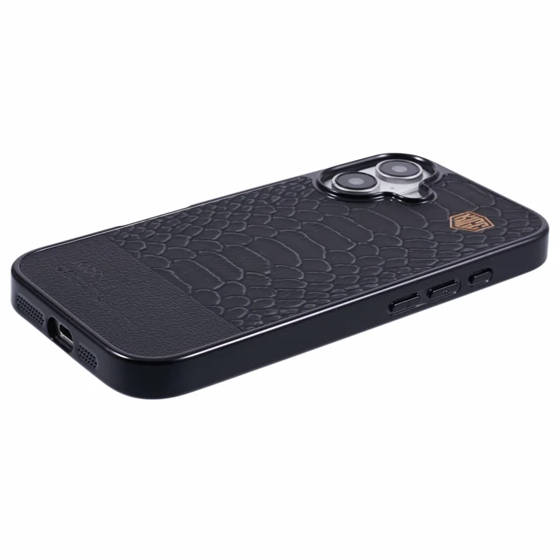 KIGC Pour L'iphone 16 Compatible Avec Magsafe Crocodile Texture pu + pc + Tpu Electroplasing Phone Cover - Noir