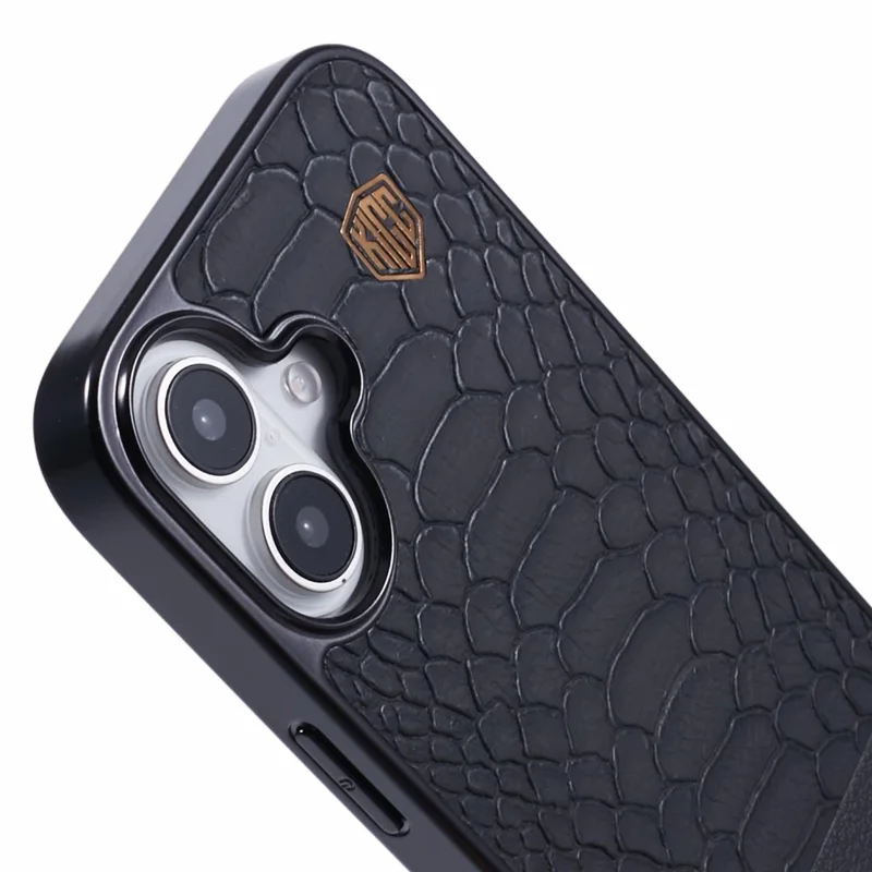 KIGC Pour L'iphone 16 Compatible Avec Magsafe Crocodile Texture pu + pc + Tpu Electroplasing Phone Cover - Noir