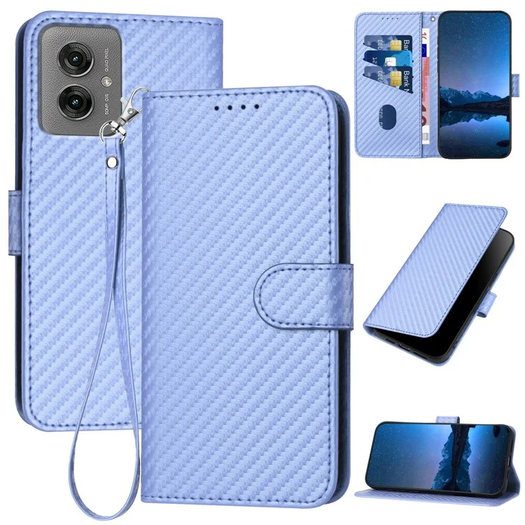 YX0070 For Motorola Moto G55 5G Wallet Case Carbon Fiber Texture Leather Cell Accessories Phone Cover - Light Purple