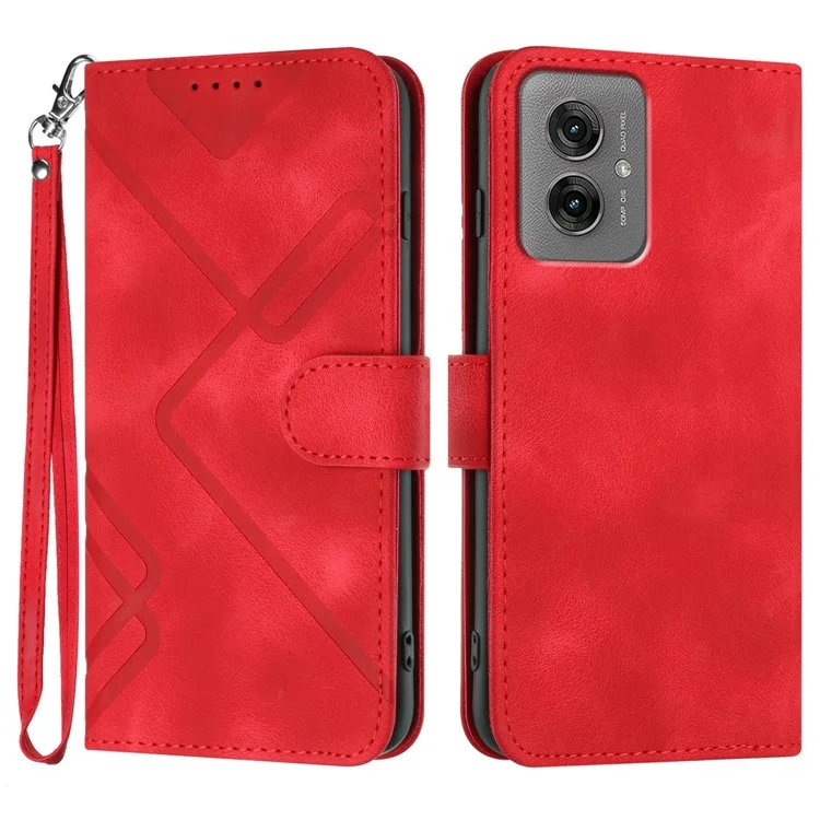 YX0040 Pour Motorola Moto G55 5G Case de Couverture de Téléphone en Cuir Modèle de Géométrie - Rouge