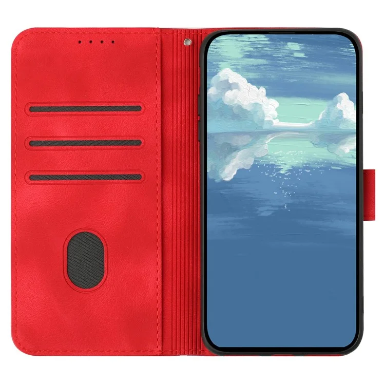 YX0040 Pour Motorola Moto G55 5G Case de Couverture de Téléphone en Cuir Modèle de Géométrie - Rouge