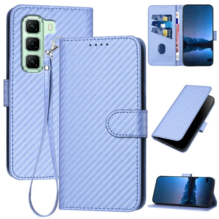 YX0070 For Infinix Hot 50 4G Wallet Case Carbon Fiber Texture Leather Cell Accessories Phone Cover - Light Purple