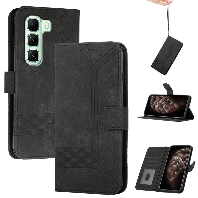 Serie YX0010 Para Infinix Hot 50 5G Case de Billetera Líneas de Rombos de Cuero Tapa Del Teléfono - Negro