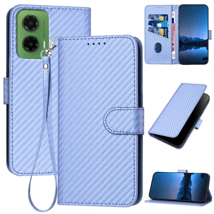 YX0070 For Motorola Moto G35 5G Wallet Case Carbon Fiber Texture Leather Cell Accessories Phone Cover - Light Purple