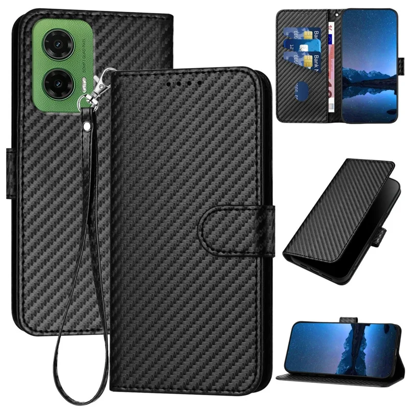 YX0070 Para Motorola Moto G35 5G Case de Billetera Textura de Fibra de Carbono Accesorios de Celda de Cuero Tapa Del Teléfono - Negro