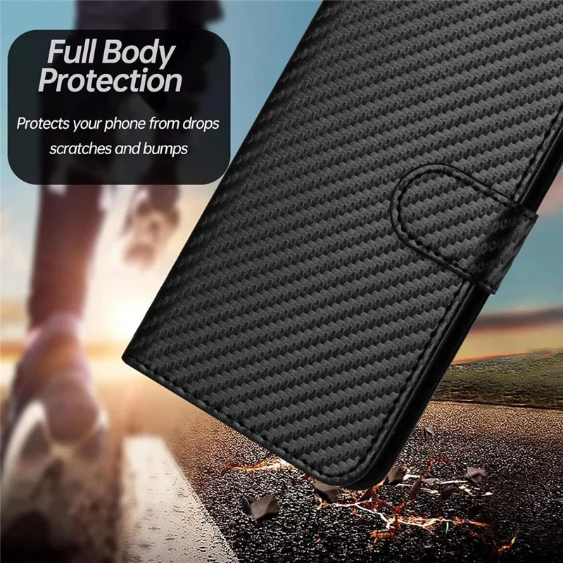 YX0070 Para Motorola Moto G35 5G Case de Billetera Textura de Fibra de Carbono Accesorios de Celda de Cuero Tapa Del Teléfono - Negro