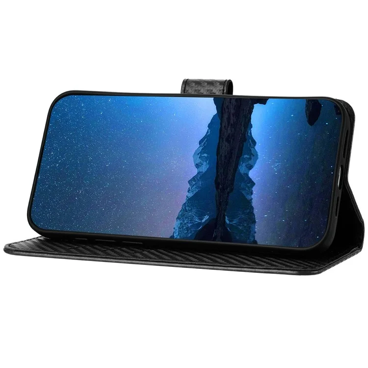YX0070 Para Motorola Moto G35 5G Case de Billetera Textura de Fibra de Carbono Accesorios de Celda de Cuero Tapa Del Teléfono - Negro