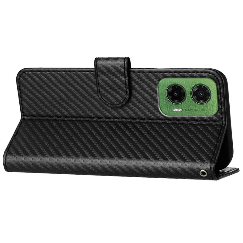 YX0070 Para Motorola Moto G35 5G Case de Billetera Textura de Fibra de Carbono Accesorios de Celda de Cuero Tapa Del Teléfono - Negro