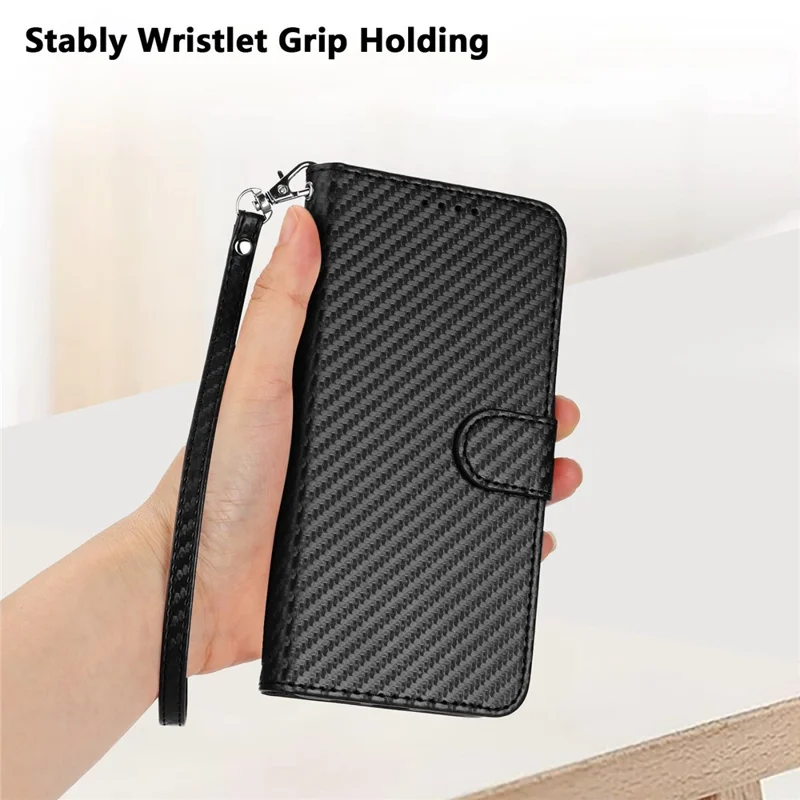 YX0070 Para Motorola Moto G35 5G Case de Billetera Textura de Fibra de Carbono Accesorios de Celda de Cuero Tapa Del Teléfono - Negro