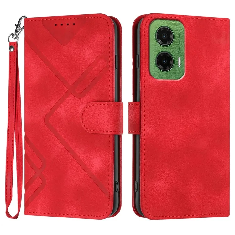 YX0040 Pour Motorola Moto G35 5G Case de Couverture de Téléphone en Cuir Modèle de Géométrie - Rouge