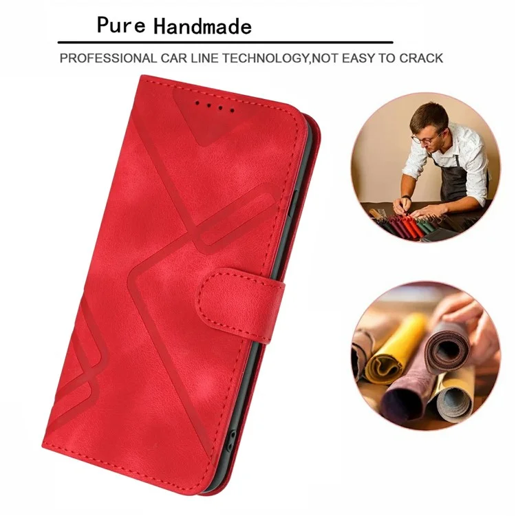 YX0040 Pour Motorola Moto G35 5G Case de Couverture de Téléphone en Cuir Modèle de Géométrie - Rouge