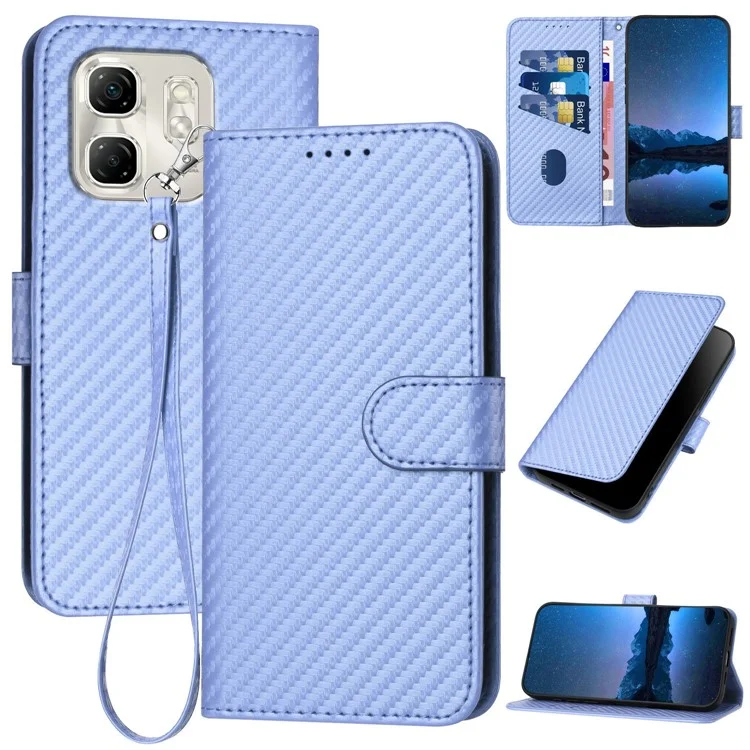 YX0070 For Infinix Hot 50i 5G / Smart 9 4G Wallet Case Carbon Fiber Texture Leather Cell Accessories Phone Cover - Light Purple
