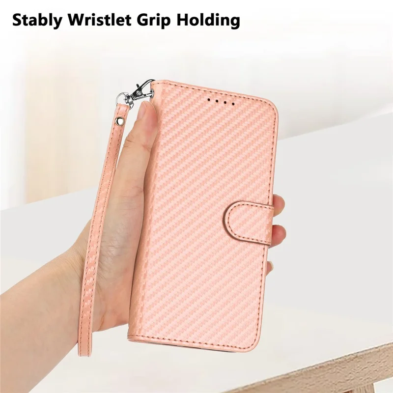 YX0070 For Infinix Hot 50i 5G / Smart 9 4G Wallet Case Carbon Fiber Texture Leather Cell Accessories Phone Cover - Pink