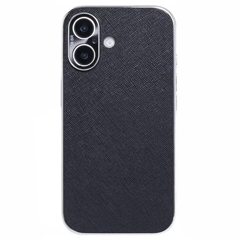 For iPhone 16 Cover Cross Texture PU Leather Coated TPU Cell Phone Case - Black