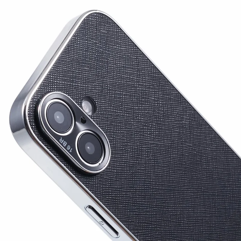 For iPhone 16 Cover Cross Texture PU Leather Coated TPU Cell Phone Case - Black