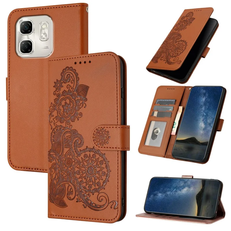 YX0050 Para Infinix Hot 50i 5G / Smart 9 4G Case Mandala Flower Leather Willet Telep Cubierta - Café