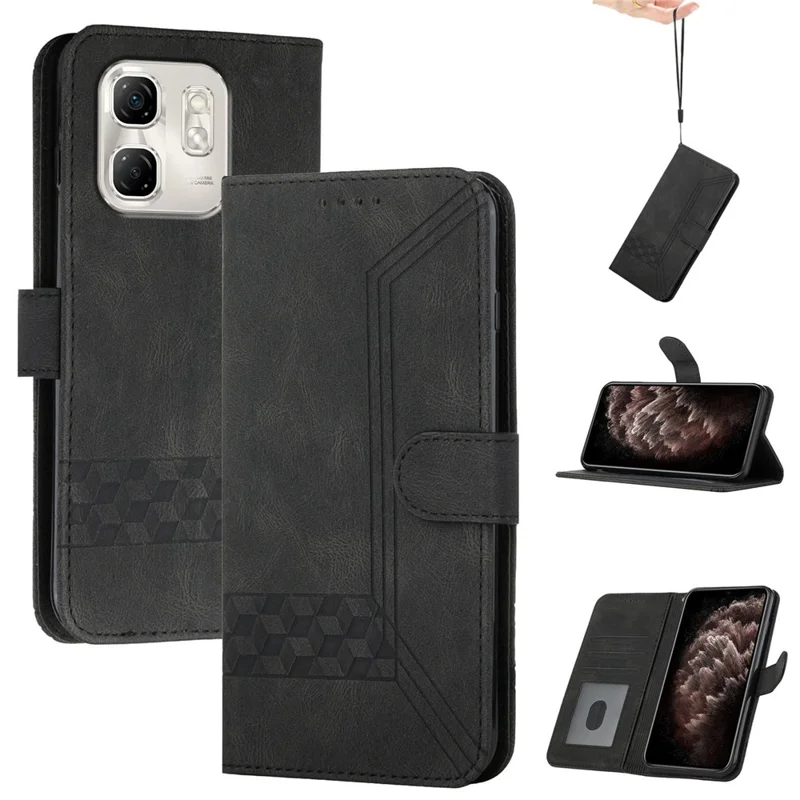YX0010 -serie Für Infinix Hot 50i 5G / Smart 9 4G Wallet Case Rhombus Linien Leder Telefonabdeckung - Schwarz