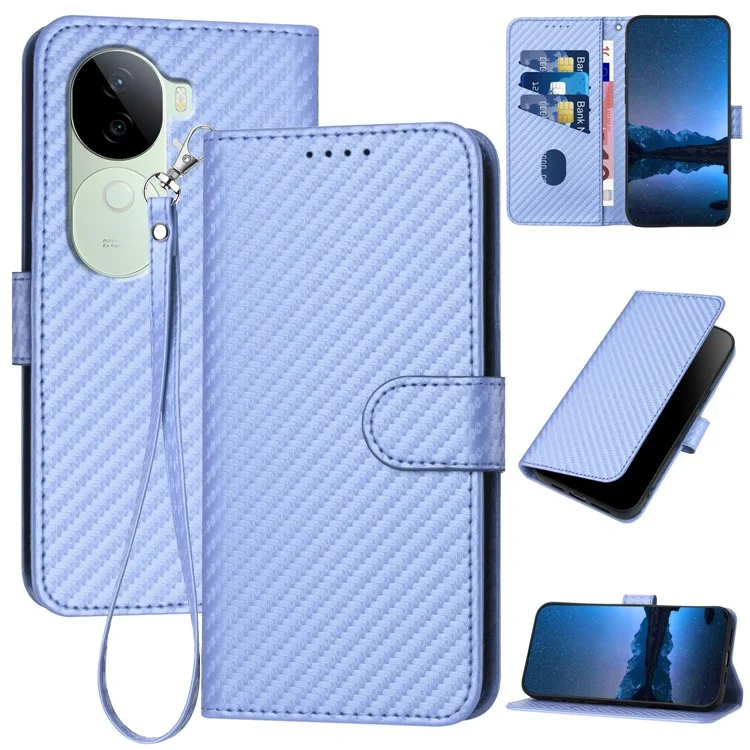 YX0070 For vivo V40e 5G / iQOO Z9s 5G Wallet Case Carbon Fiber Texture Leather Cell Accessories Phone Cover - Light Purple