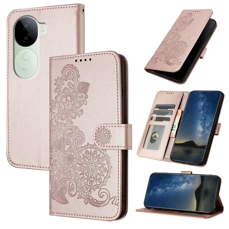Yx0050 Per Vivo V40e 5g / Iqoo Z9s 5g Case Mandala Flower Wardhet Cover Del Portafoglio - Oro Rosa