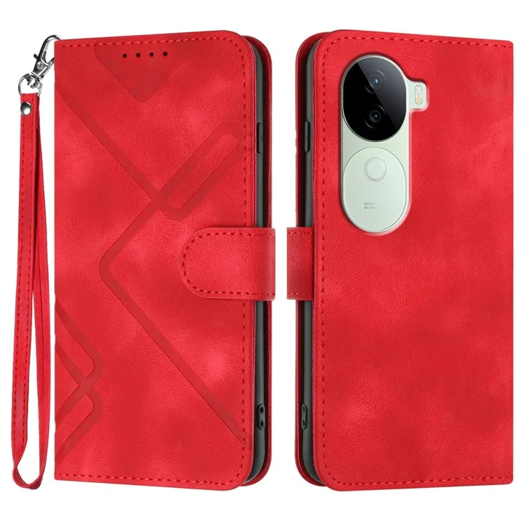 YX0040 Pour Vivo V40e 5G / Iqoo Z9s 5G Étui en Cuir Téléphone Cover Geometry Pattern - Rouge