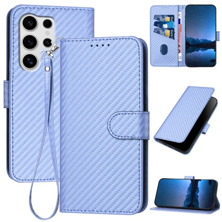 YX0070 For Samsung Galaxy S25 Ultra Wallet Case Carbon Fiber Texture Leather Cell Accessories Phone Cover - Light Purple