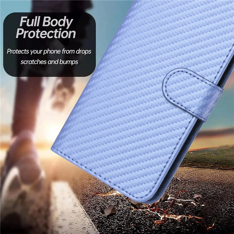 YX0070 For Samsung Galaxy S25 Ultra Wallet Case Carbon Fiber Texture Leather Cell Accessories Phone Cover - Light Purple