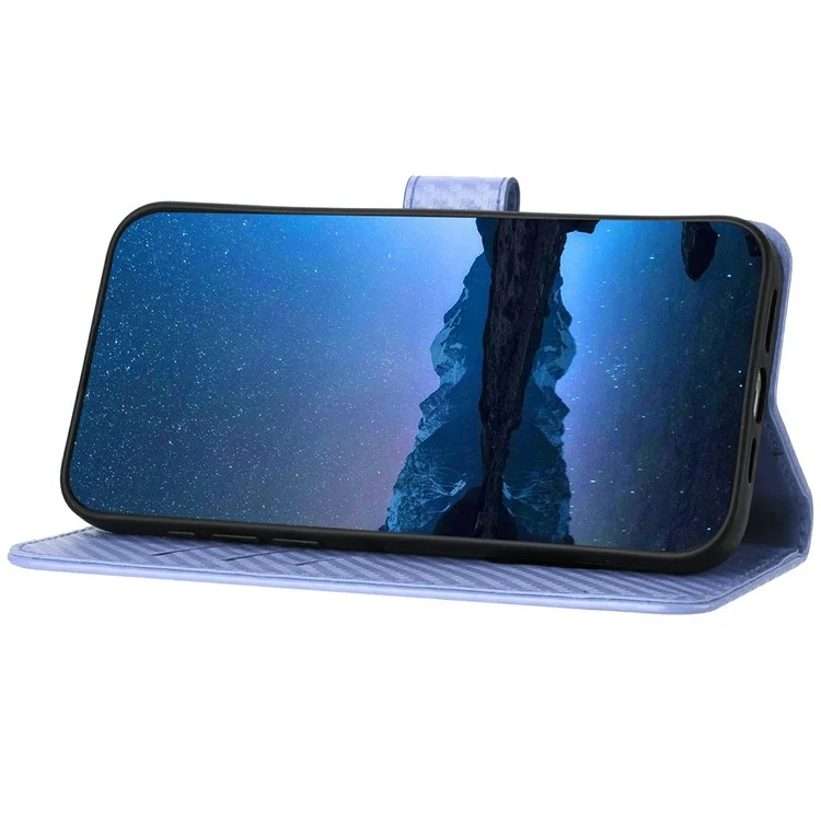 YX0070 For Samsung Galaxy S25 Ultra Wallet Case Carbon Fiber Texture Leather Cell Accessories Phone Cover - Light Purple