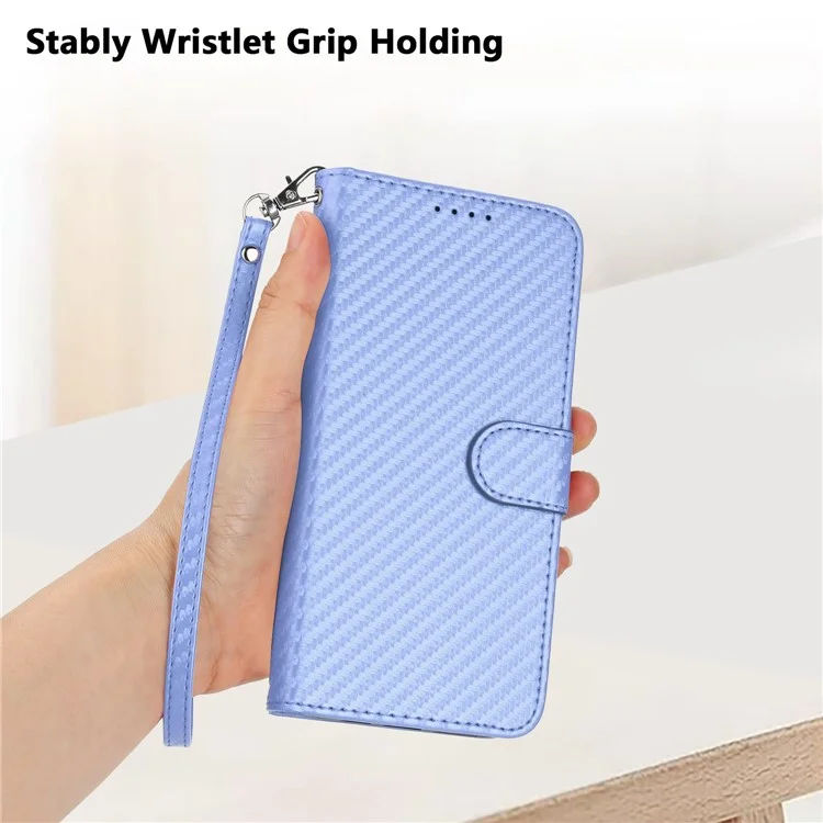 YX0070 For Samsung Galaxy S25 Ultra Wallet Case Carbon Fiber Texture Leather Cell Accessories Phone Cover - Light Purple