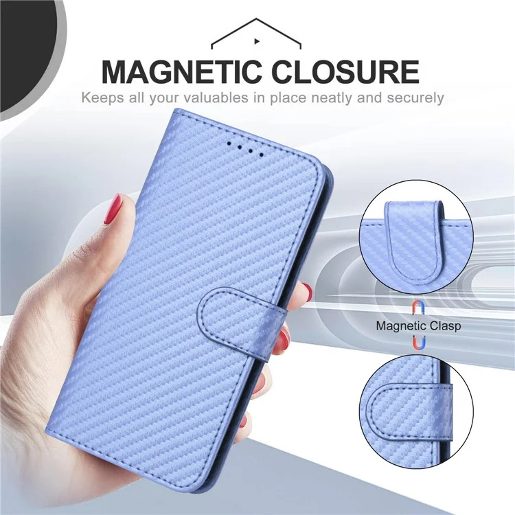 YX0070 For Samsung Galaxy S25 Ultra Wallet Case Carbon Fiber Texture Leather Cell Accessories Phone Cover - Light Purple