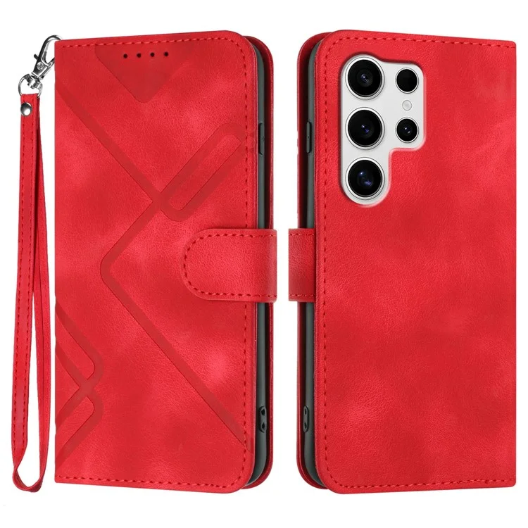 YX0040 For Samsung Galaxy S25 Ultra Case Leather Phone Cover Geometry Pattern - Red