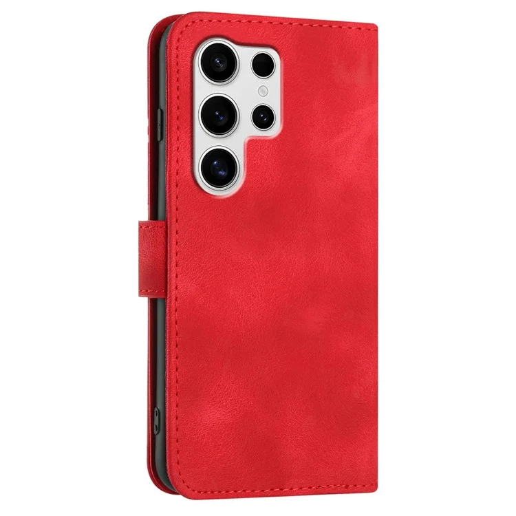 YX0040 For Samsung Galaxy S25 Ultra Case Leather Phone Cover Geometry Pattern - Red