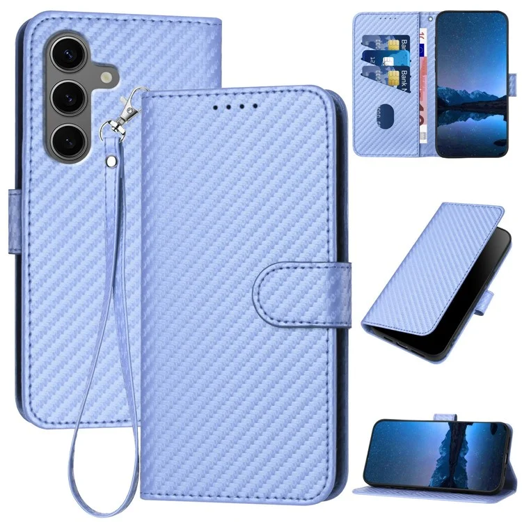 YX0070 For Samsung Galaxy S25+ Wallet Case Carbon Fiber Texture Leather Cell Accessories Phone Cover - Light Purple