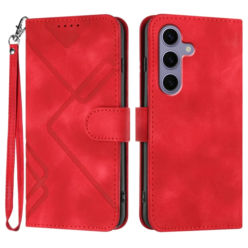 YX0040 Per Samsung Galaxy S25 Case Leather Telefon Cover Geometry Pattern - Rosso