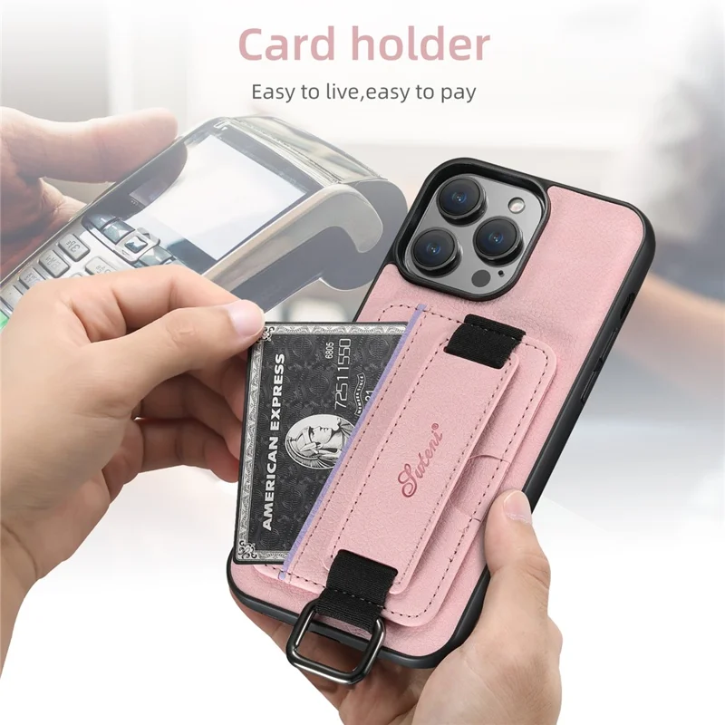 Suteni H13 Para Iphone 16 Pro Max Case Litchi Texture Leather+TPU+PC Cubierta Con Soporte de Tarjetas Kickstand - Rosa