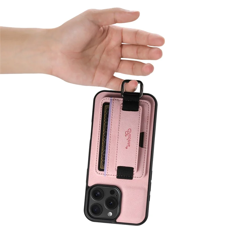Suteni H13 Para Iphone 16 Pro Max Case Litchi Texture Leather+TPU+PC Cubierta Con Soporte de Tarjetas Kickstand - Rosa