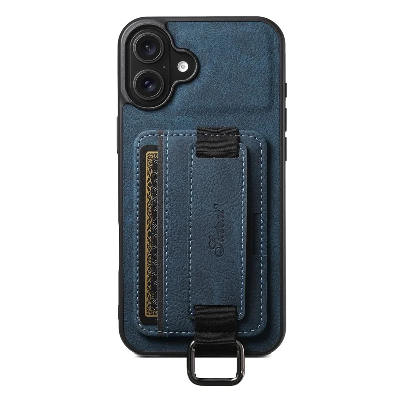 SUTENI H13 For iPhone 16 Case Litchi Texture Leather+TPU+PC Cover with Card Holder Kickstand - Blue