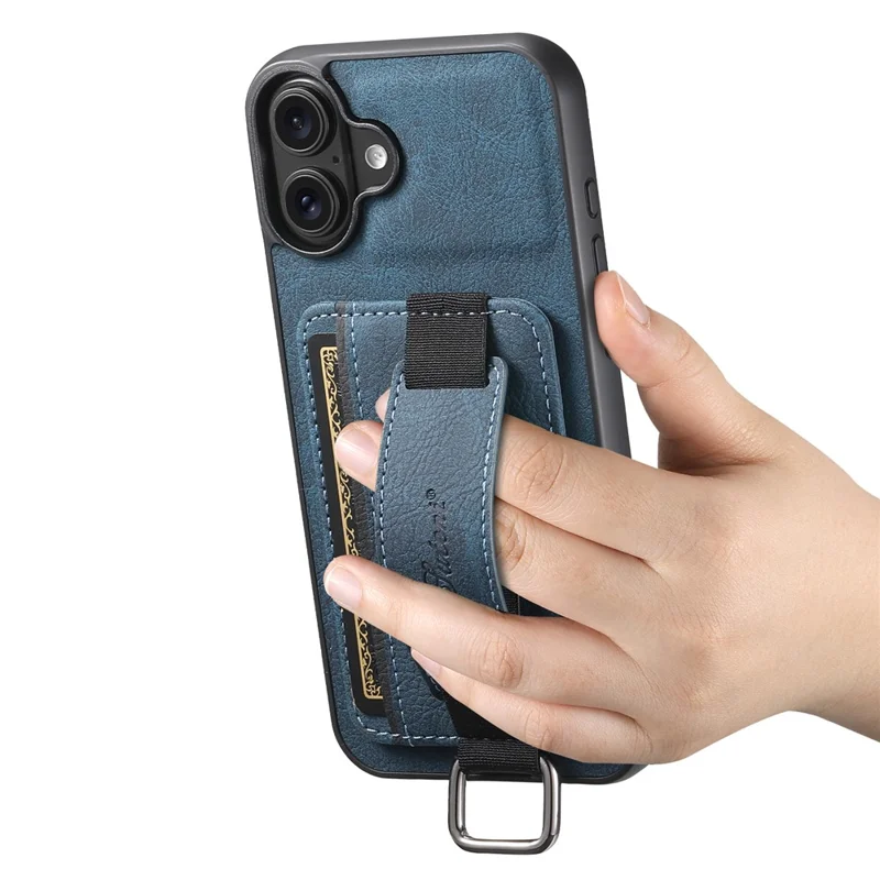 SUTENI H13 For iPhone 16 Case Litchi Texture Leather+TPU+PC Cover with Card Holder Kickstand - Blue