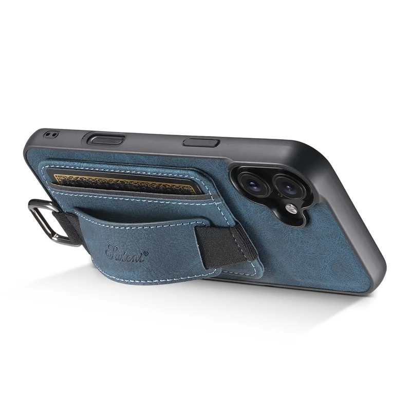 SUTENI H13 For iPhone 16 Case Litchi Texture Leather+TPU+PC Cover with Card Holder Kickstand - Blue