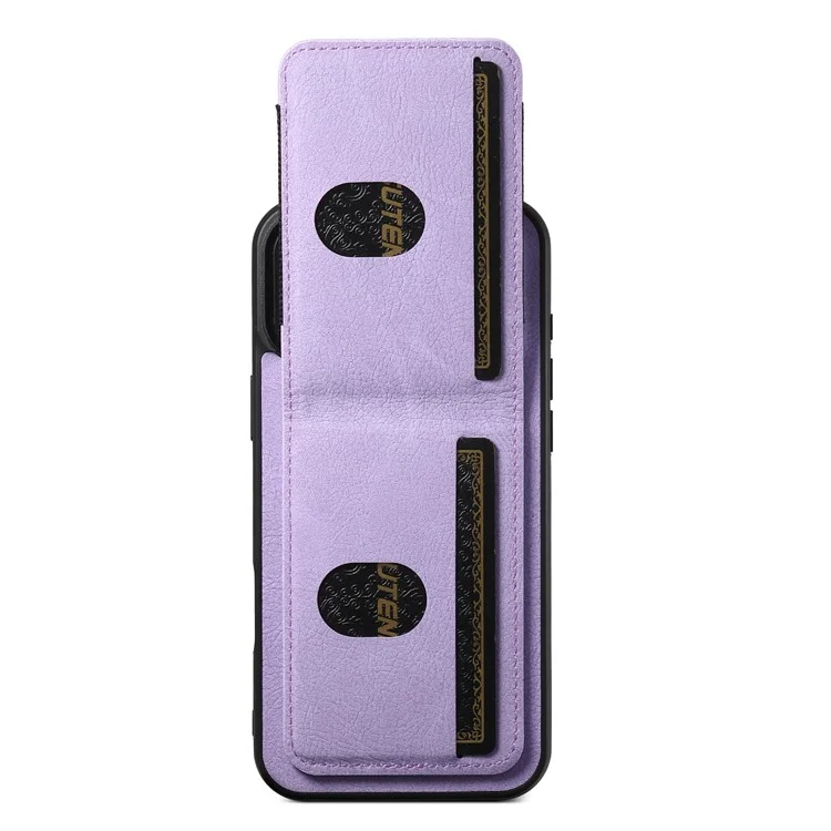 Suteni H03 Para Iphone 16 Plus Caso Holder Kickstand Litchi Texture Leather+TPU Telefone Tampa - Roxo