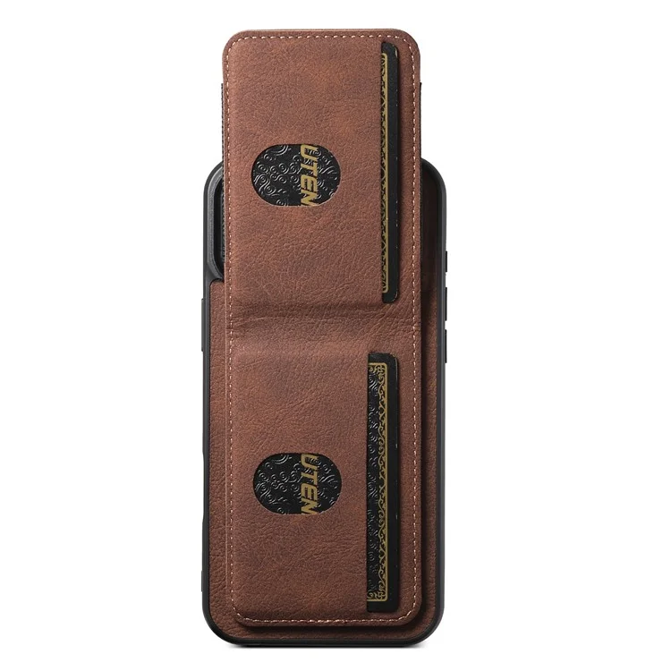 Suteni H03 Per Iphone 16 Case Case Holder Kickstand Incelta di Texture Litchi+copertina Telefonica Tpu - Marrone
