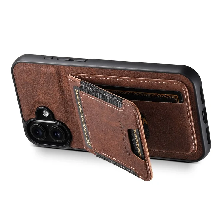 Suteni H03 Per Iphone 16 Case Case Holder Kickstand Incelta di Texture Litchi+copertina Telefonica Tpu - Marrone