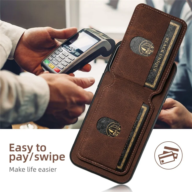 SUTENI H02 For iPhone 16 Case Card Slots Kickstand Litchi Texture Leather+TPU Cover - Brown