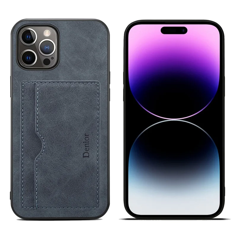 Anti-Fall Phone Case for iPhone 14 Pro Max Shockproof Case with Card Slots PU Leather Coated Protective TPU Cover - Grey