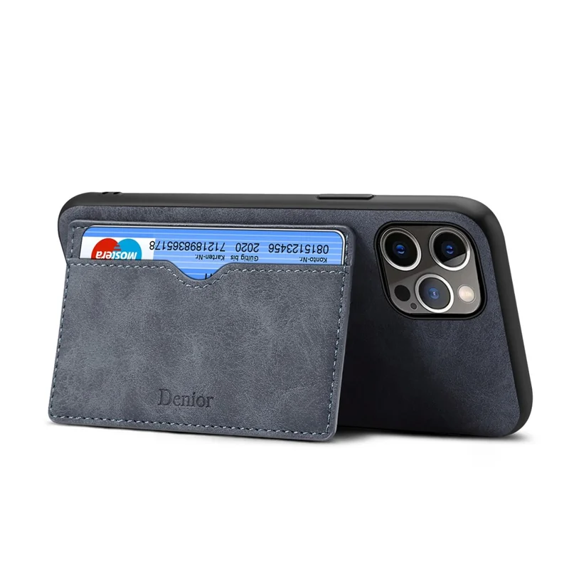 Anti-Fall Phone Case for iPhone 14 Pro Max Shockproof Case with Card Slots PU Leather Coated Protective TPU Cover - Grey