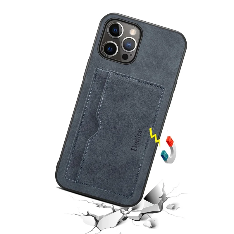 Anti-Fall Phone Case for iPhone 14 Pro Max Shockproof Case with Card Slots PU Leather Coated Protective TPU Cover - Grey