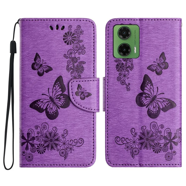 Для Motorola Moto G35 5G Case Butterflies Flower Leather Wallet Крышка Телефона - Фиолетовый