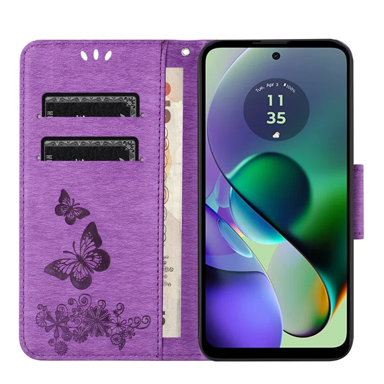 Для Motorola Moto G35 5G Case Butterflies Flower Leather Wallet Крышка Телефона - Фиолетовый