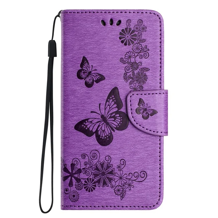 Для Motorola Moto G35 5G Case Butterflies Flower Leather Wallet Крышка Телефона - Фиолетовый